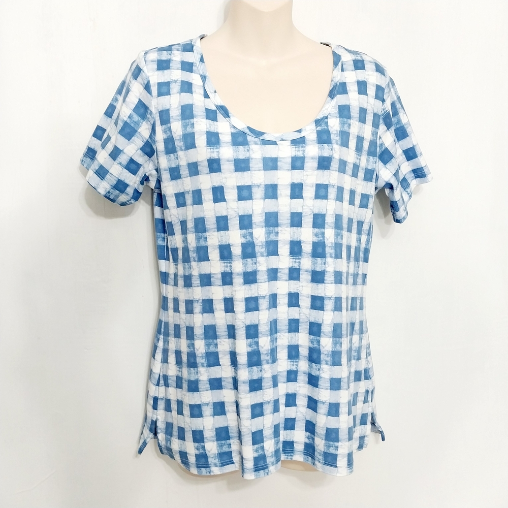 🔵BOGO FREE🔵 Isaac Mizrahi Live Top Blue Checked Sz XS